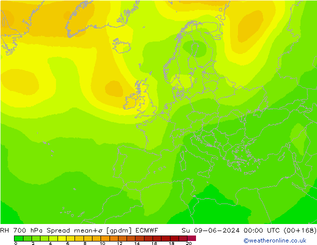 RH 700 hPa Spread ECMWF Dom 09.06.2024 00 UTC