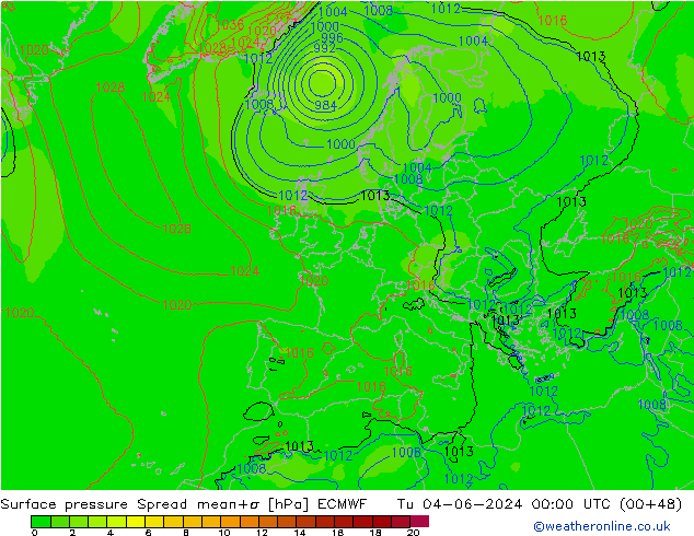 Bodendruck Spread ECMWF Di 04.06.2024 00 UTC