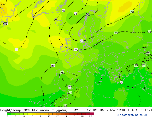 Height/Temp. 925 гПа ECMWF сб 08.06.2024 18 UTC