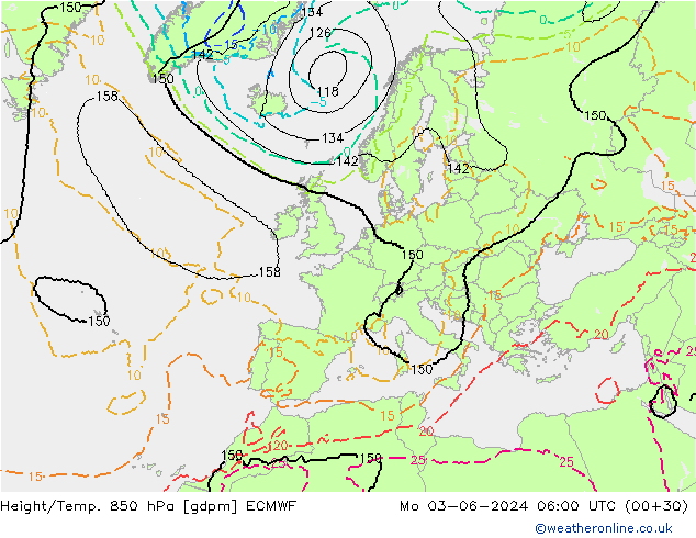 Height/Temp. 850 hPa ECMWF Seg 03.06.2024 06 UTC