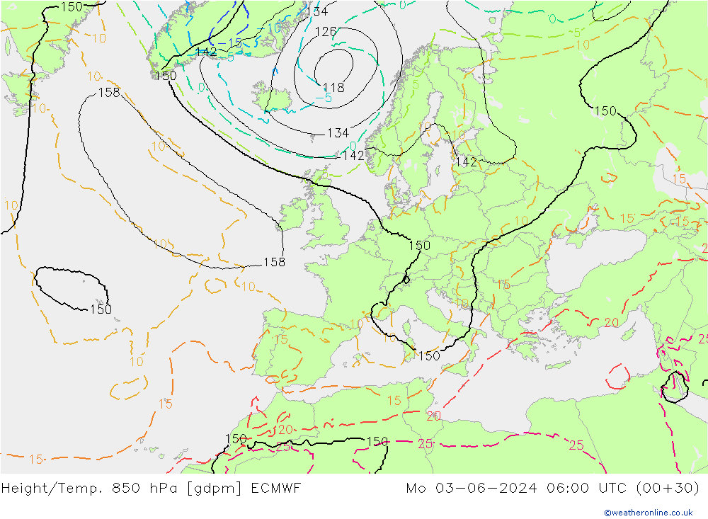 Height/Temp. 850 hPa ECMWF Mo 03.06.2024 06 UTC