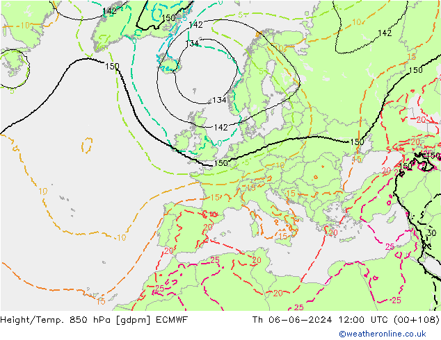 Height/Temp. 850 hPa ECMWF Do 06.06.2024 12 UTC