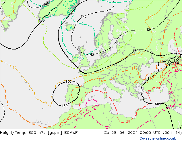 Height/Temp. 850 гПа ECMWF сб 08.06.2024 00 UTC