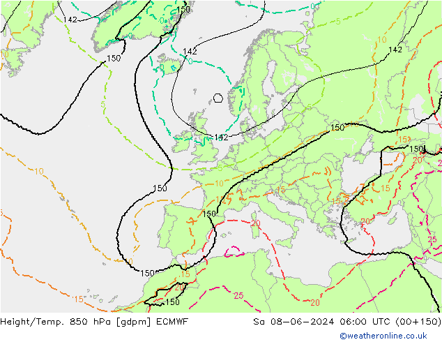 Height/Temp. 850 гПа ECMWF сб 08.06.2024 06 UTC