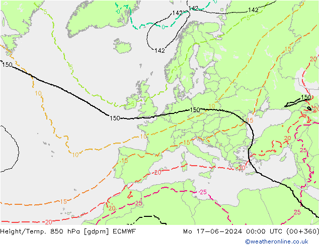 Yükseklik/Sıc. 850 hPa ECMWF Pzt 17.06.2024 00 UTC