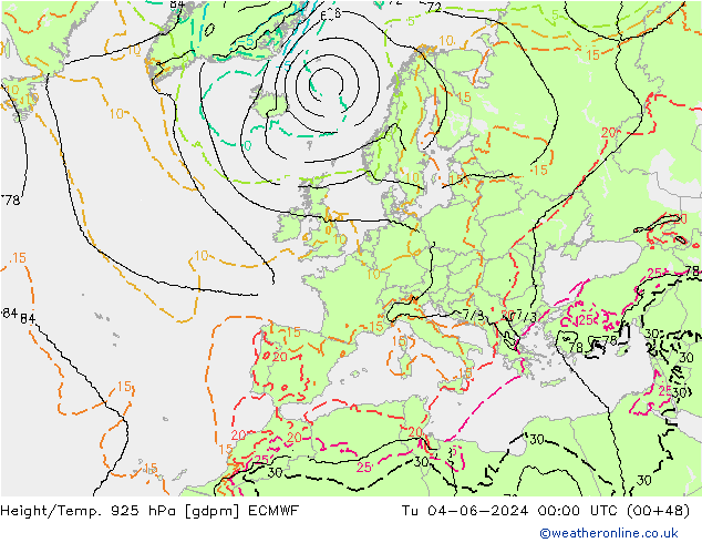 Height/Temp. 925 гПа ECMWF вт 04.06.2024 00 UTC