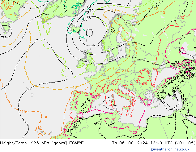 Height/Temp. 925 гПа ECMWF чт 06.06.2024 12 UTC