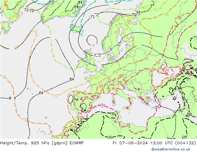 Géop./Temp. 925 hPa ECMWF ven 07.06.2024 12 UTC