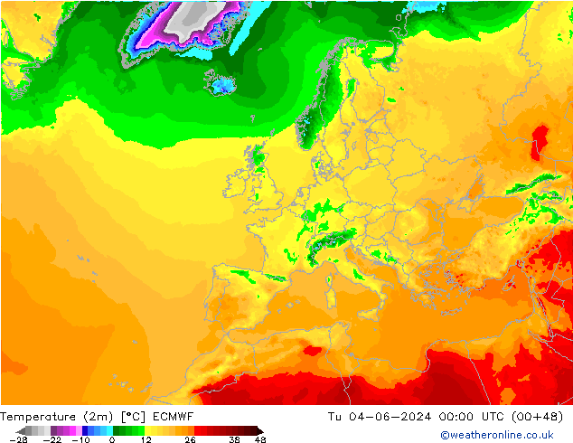 température (2m) ECMWF mar 04.06.2024 00 UTC