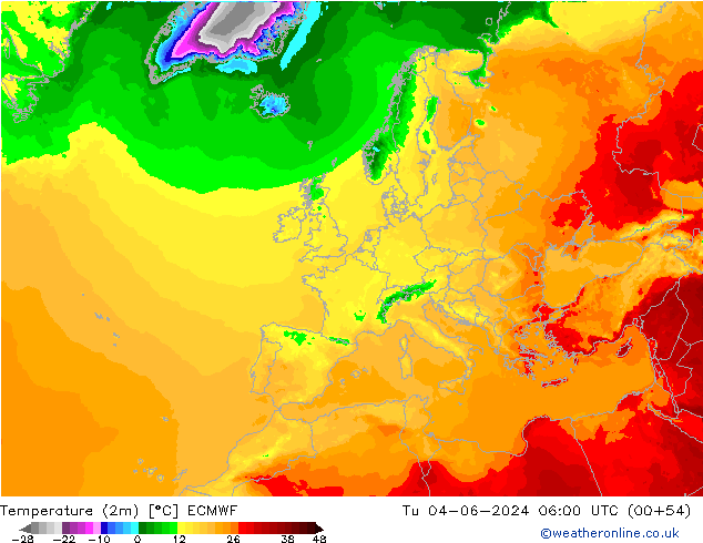 Temperatura (2m) ECMWF Ter 04.06.2024 06 UTC