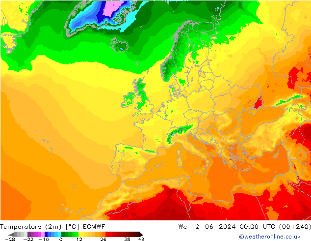 Temperatuurkaart (2m) ECMWF wo 12.06.2024 00 UTC