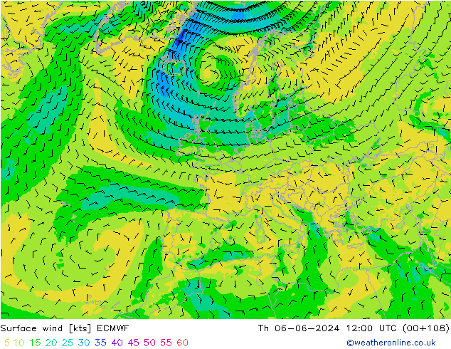 Wind 10 m ECMWF do 06.06.2024 12 UTC