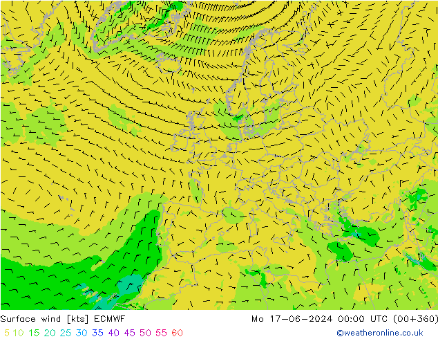 Bodenwind ECMWF Mo 17.06.2024 00 UTC