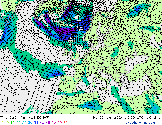 Wind 925 hPa ECMWF Mo 03.06.2024 00 UTC