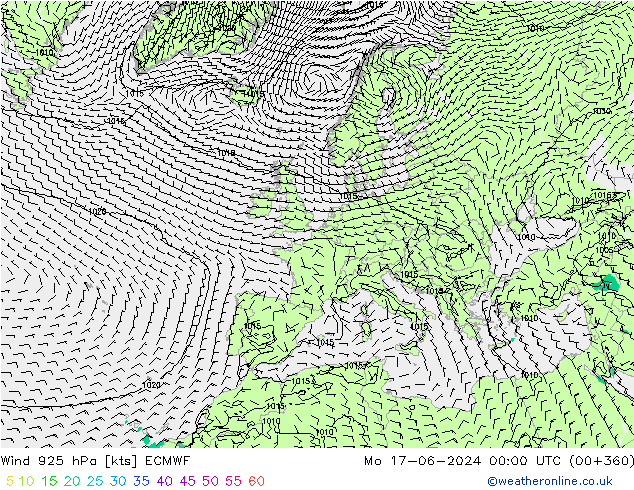 Viento 925 hPa ECMWF lun 17.06.2024 00 UTC