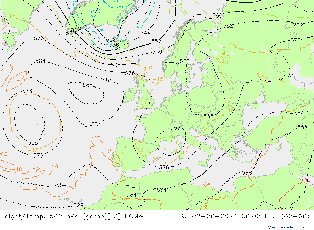 Height/Temp. 500 hPa ECMWF Su 02.06.2024 06 UTC