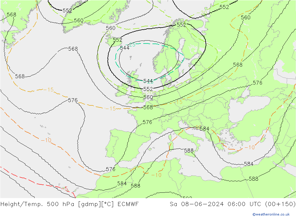 Height/Temp. 500 hPa ECMWF Sáb 08.06.2024 06 UTC