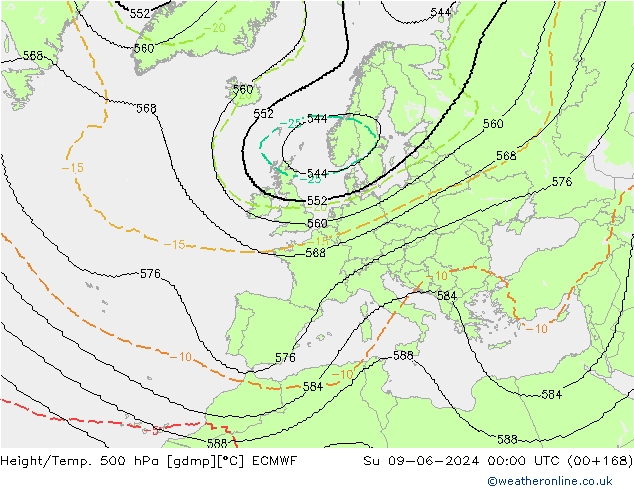 Height/Temp. 500 гПа ECMWF Вс 09.06.2024 00 UTC