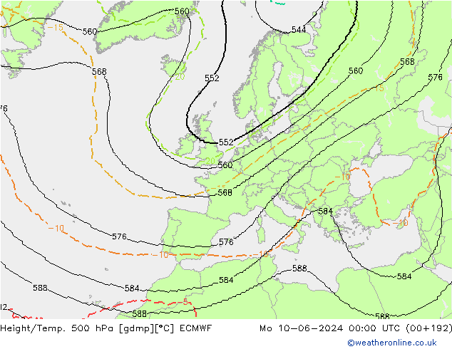 Géop./Temp. 500 hPa ECMWF lun 10.06.2024 00 UTC
