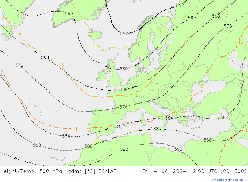Height/Temp. 500 hPa ECMWF Fr 14.06.2024 12 UTC