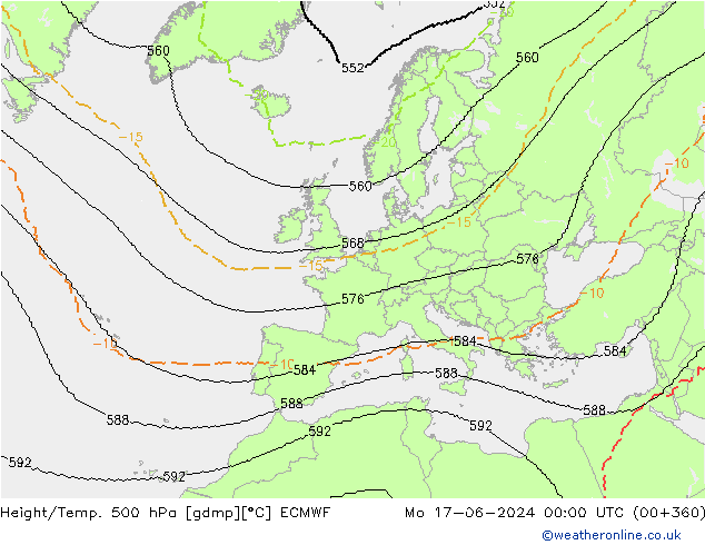Height/Temp. 500 hPa ECMWF Mo 17.06.2024 00 UTC