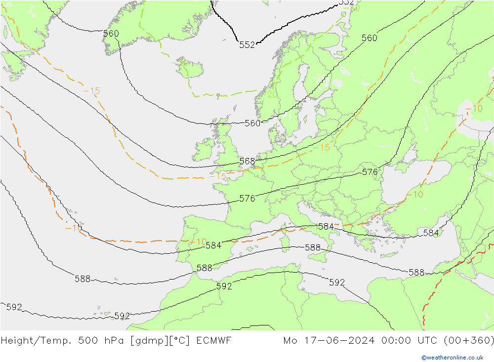 Height/Temp. 500 гПа ECMWF пн 17.06.2024 00 UTC
