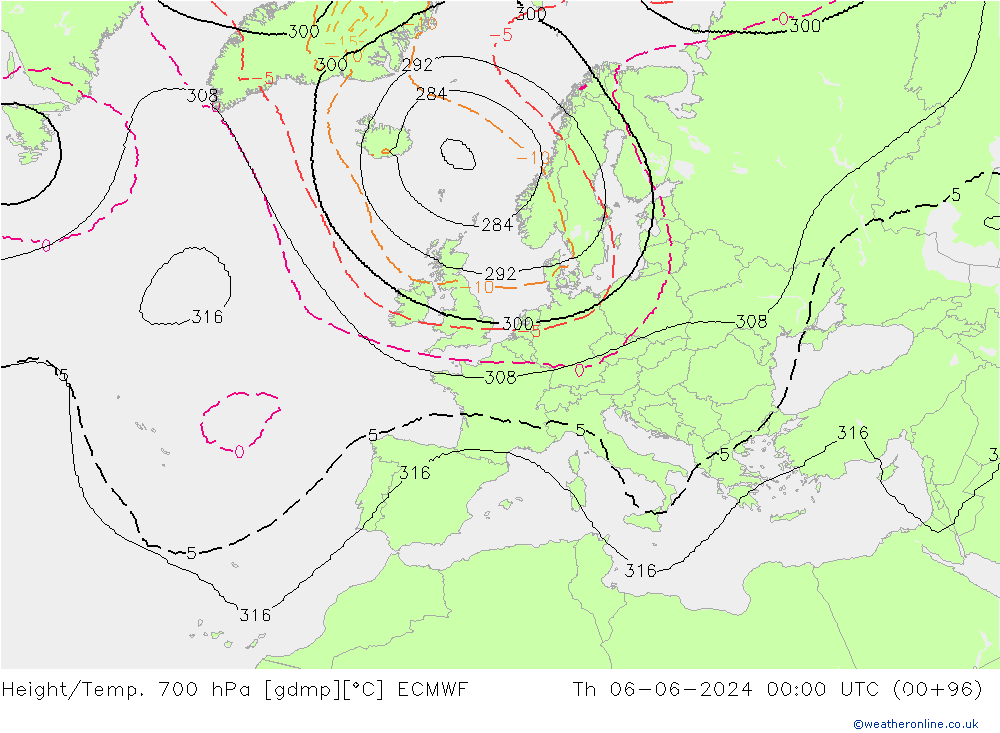 Geop./Temp. 700 hPa ECMWF jue 06.06.2024 00 UTC