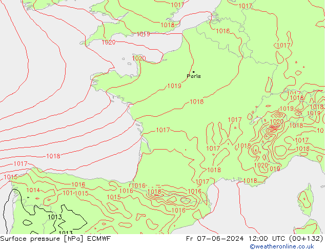 Bodendruck ECMWF Fr 07.06.2024 12 UTC