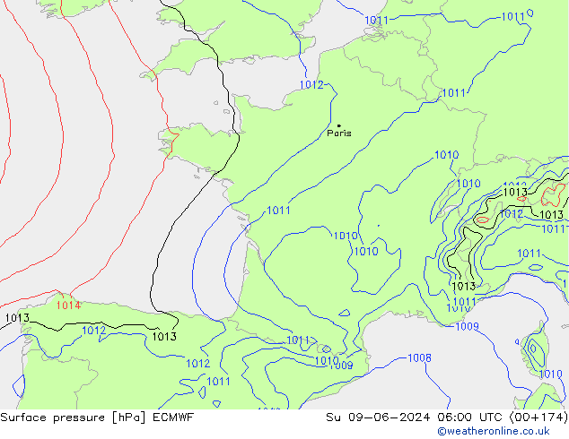 Yer basıncı ECMWF Paz 09.06.2024 06 UTC