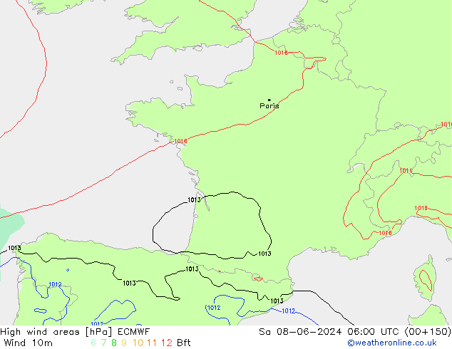 High wind areas ECMWF sam 08.06.2024 06 UTC