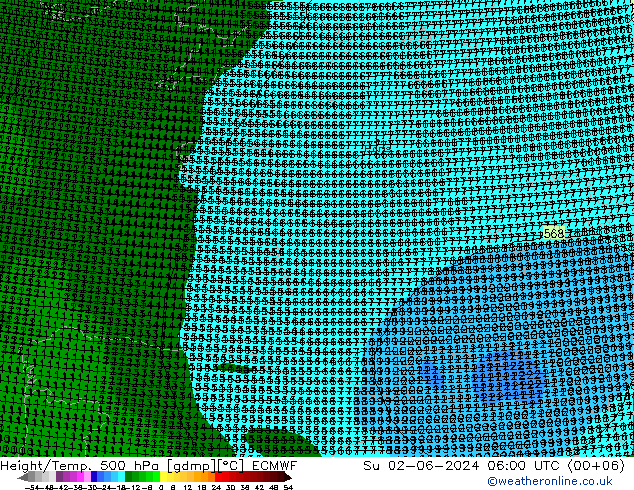 Height/Temp. 500 hPa ECMWF nie. 02.06.2024 06 UTC