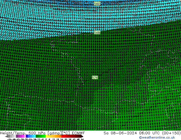 Geop./Temp. 500 hPa ECMWF sáb 08.06.2024 06 UTC