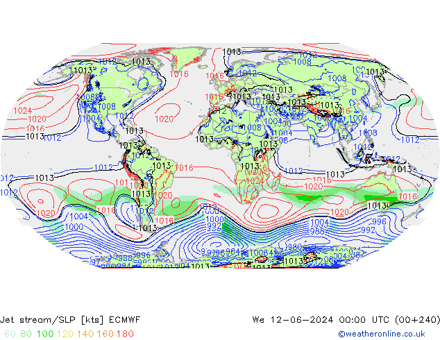 Jet Akımları/SLP ECMWF Çar 12.06.2024 00 UTC