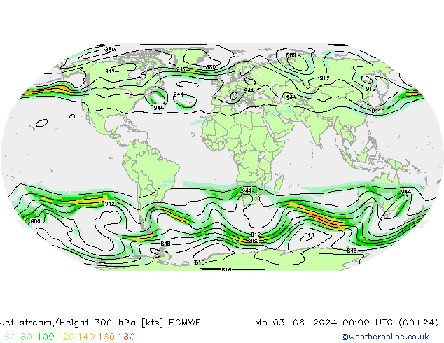 Prąd strumieniowy ECMWF pon. 03.06.2024 00 UTC