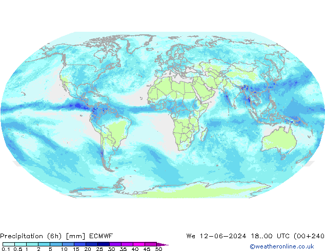 Precipitation (6h) ECMWF We 12.06.2024 00 UTC