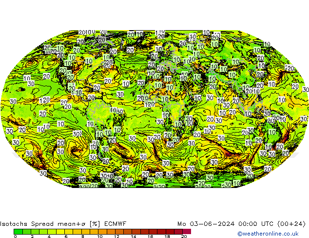 Izotacha Spread ECMWF pon. 03.06.2024 00 UTC