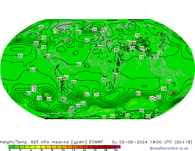 Height/Temp. 925 hPa ECMWF nie. 02.06.2024 18 UTC