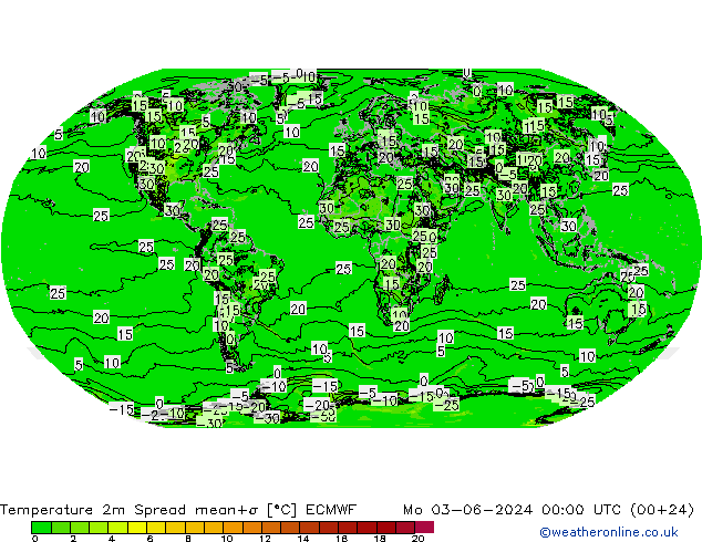 Temperaturkarte Spread ECMWF Mo 03.06.2024 00 UTC
