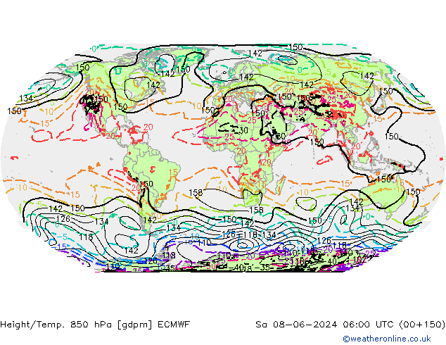 Height/Temp. 850 hPa ECMWF So 08.06.2024 06 UTC
