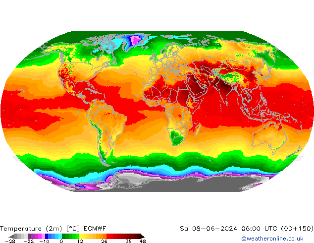 Temperature (2m) ECMWF Sa 08.06.2024 06 UTC