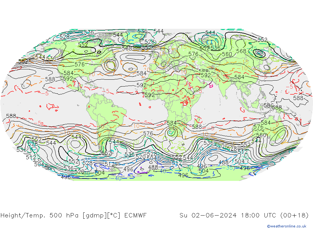 Height/Temp. 500 hPa ECMWF Su 02.06.2024 18 UTC