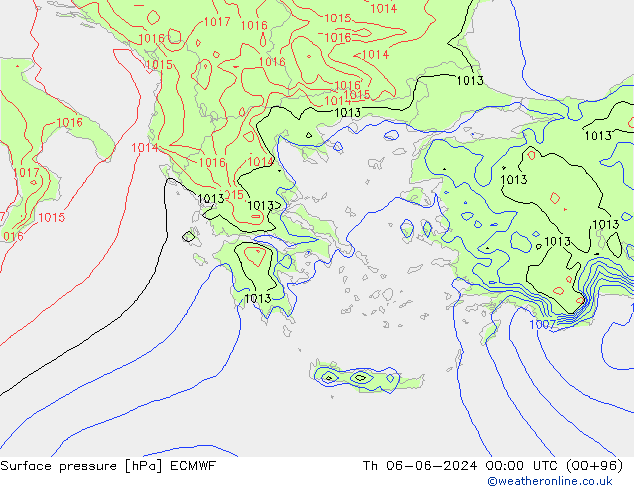 Pressione al suolo ECMWF gio 06.06.2024 00 UTC