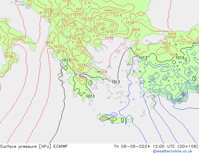 Atmosférický tlak ECMWF Čt 06.06.2024 12 UTC