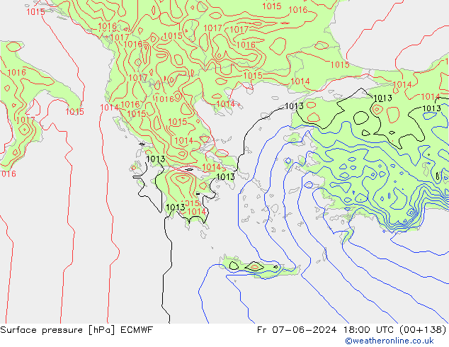 Atmosférický tlak ECMWF Pá 07.06.2024 18 UTC