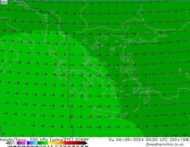 Height/Temp. 500 hPa ECMWF So 09.06.2024 00 UTC