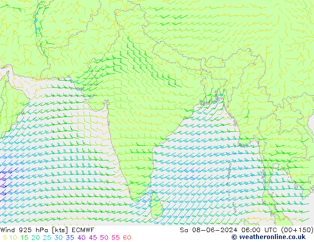 Viento 925 hPa ECMWF sáb 08.06.2024 06 UTC