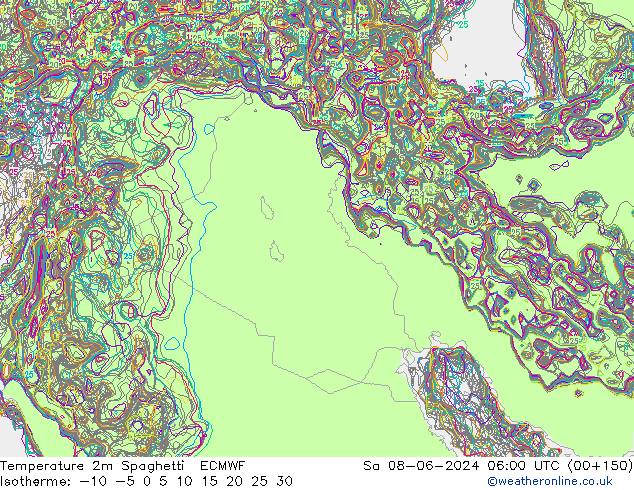 Temperatura 2m Spaghetti ECMWF Sáb 08.06.2024 06 UTC