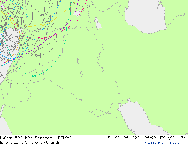 Height 500 hPa Spaghetti ECMWF Su 09.06.2024 06 UTC