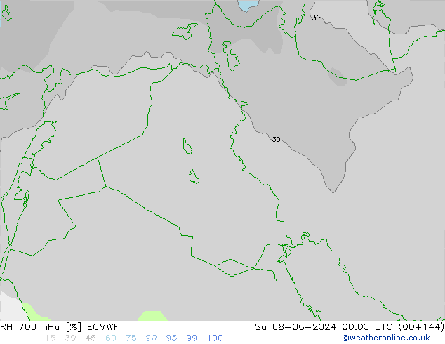 Humedad rel. 700hPa ECMWF sáb 08.06.2024 00 UTC