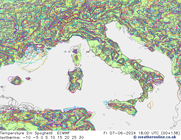 карта температуры Spaghetti ECMWF пт 07.06.2024 18 UTC